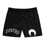 Men's Black Swim Shorts with JUSFRO Logo & Afro Silhouette — Mid-Length Beach Trunks
