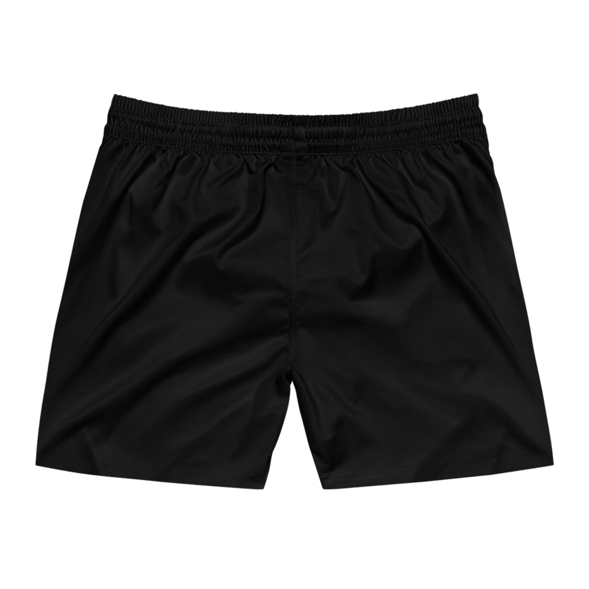 Men's Black Swim Shorts with JUSFRO Logo & Afro Silhouette — Mid-Length Beach Trunks
